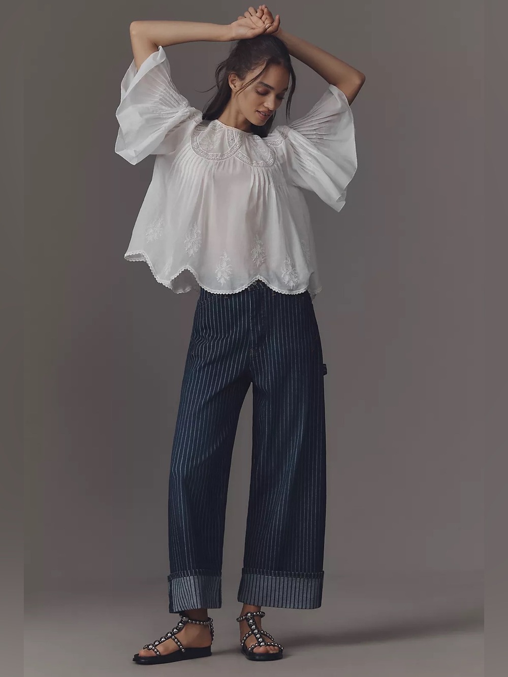 Anthropologie Pilcro Kayden Barrel Carpenter Jeans Railroad Stripe Petite - Picture 2 of 11